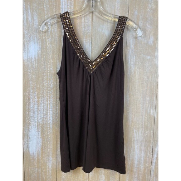 MICHAEL Michael Kors Women's  Size M Brown Sequin Trimmed V Neck Tank Top - Picture 1 of 7